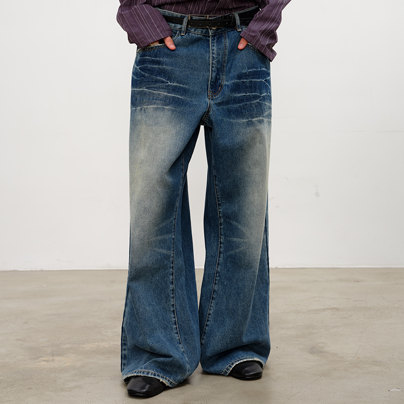 Blue Wave Pattern Straight Denim