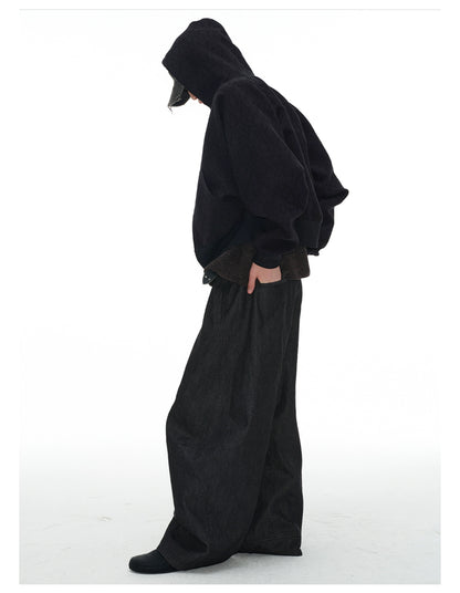Low-Rise Pleated Raw Denim