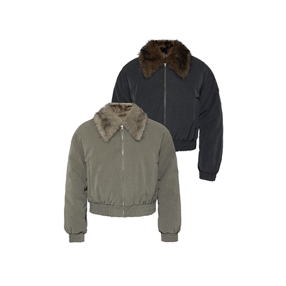 Faded Shearling Collar Down Bomber Jacket