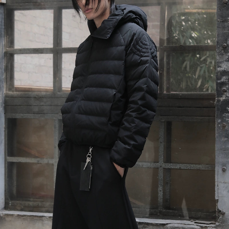 Ribbed Hooded Short Down Jacket