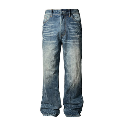 FLASH WHISKER Heavy Washed Flared Straight Denim